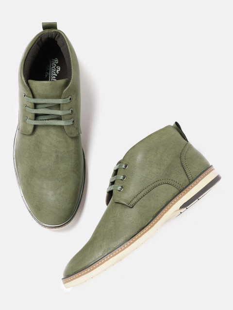 

Roadster Men Olive Green Solid Synthetic Mid-Top Derbys
