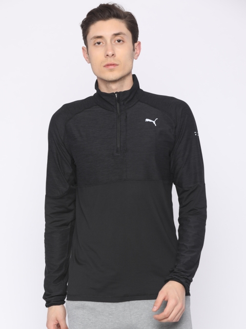

Puma Men Black Solid Run HalfZip T-shirt