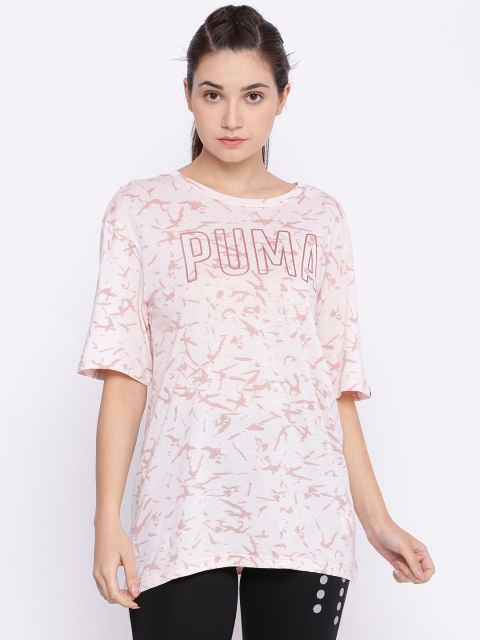 

Puma Women Beige & Pink Fusion Elongated AOP Printed T-shirt, Peach