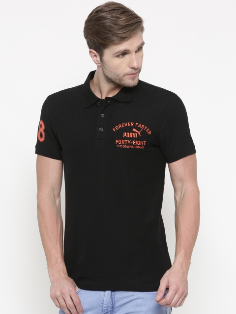 

Puma Men Black India Embroidery Solid Polo Collar T-shirt