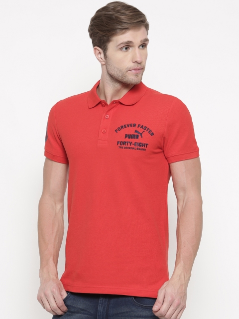 

Puma Men Red India Embroidery Solid Polo Collar T-shirt