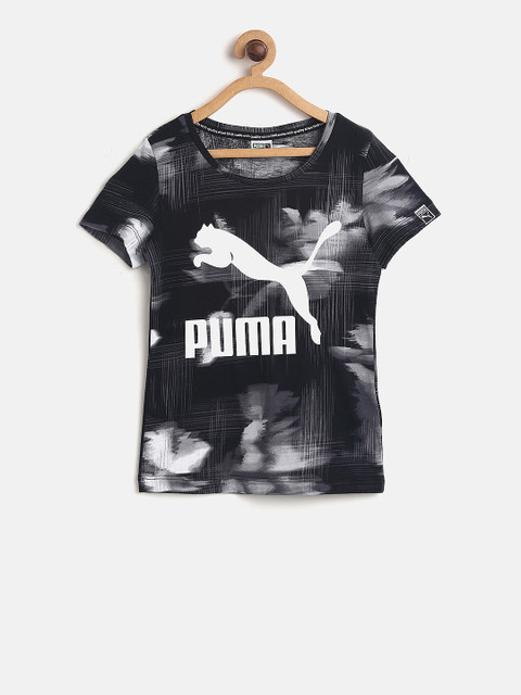 

Puma Girls Black Printed Classics AOP Round Neck T-shirt