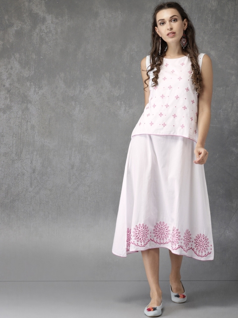 

Anouk Women White Embroidered Layered A-Line Dress