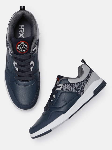 

HRX by Hrithik Roshan Men Navy & Grey Printed Retro Basket Ball Sneakers, Navy blue