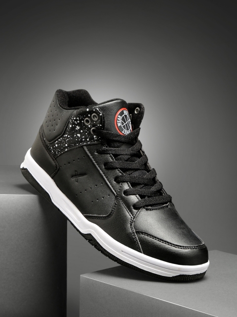 

HRX by Hrithik Roshan Men Black Mid-Top Retro Basket Ball Sneakers