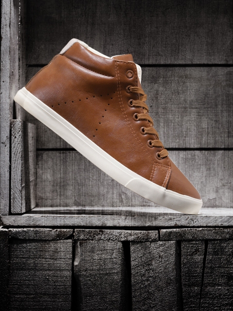 

Roadster Men Tan Solid Synthetic Mid-Top Sneakers