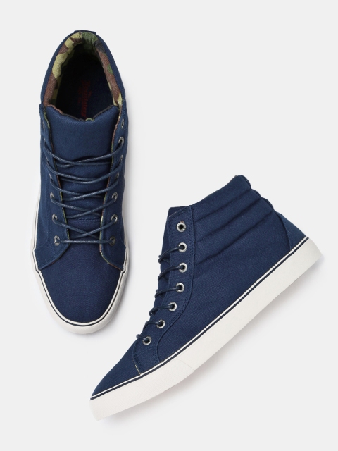

Roadster Men Navy Blue Solid Canvas Mid-Top Sneakers