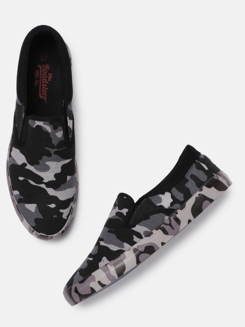 

Roadster Men Black Camouflage Slip-On Sneakers