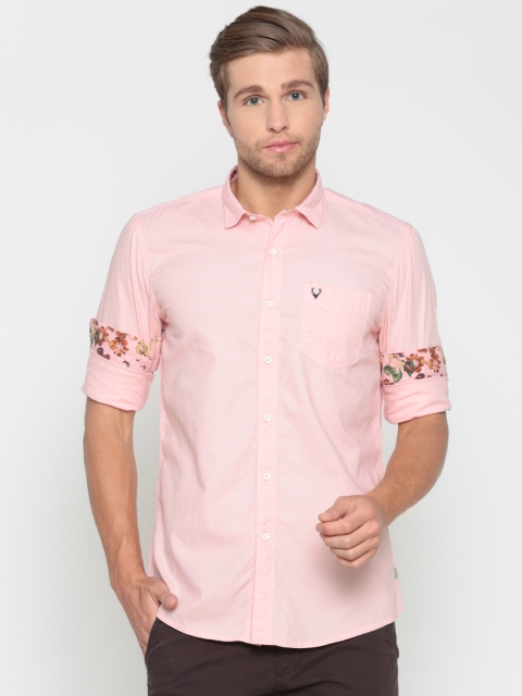 

Solly Jeans Co. Men Pink Custom Regular Fit Solid Casual Shirt