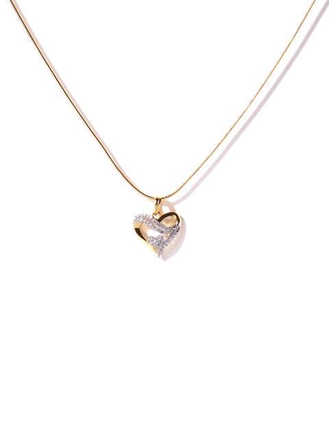 

Spargz Gold & White Colored Double Heart CZ Stone Brass Pendant with Chain