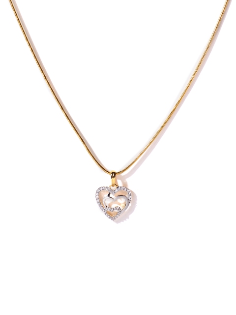 

Spargz Valentines Women Triple Heart Gold-Silver Tone CZ Stone Brass Pendant Chain