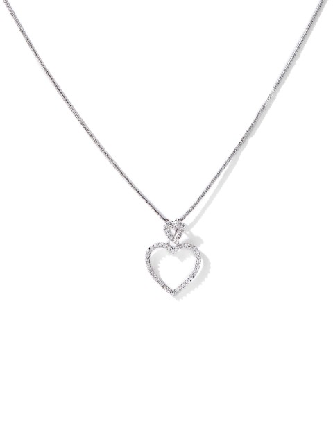 

Spargz Valentines Heart Silver Tone CZ Stone Brass Pendant Chain, White