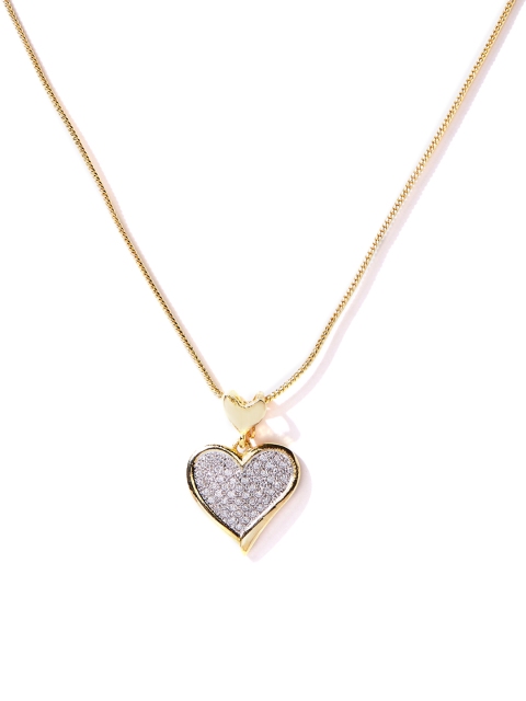 

Spargz Valentines Heart Gold Tone CZ Stone Brass Pendant Chain