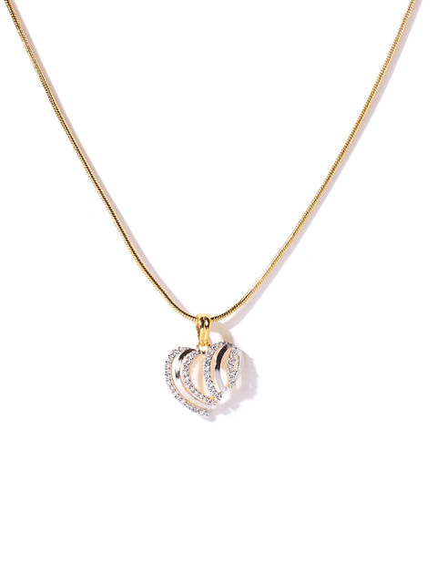 

Spargz Valentines Heart Gold-Silver Tone CZ Stone Brass Pendant Chain