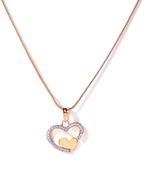 

Spargz Rose Gold & White Colored Double Heart AD Stone Alloy Pendant with Chain