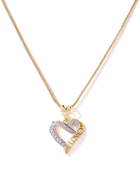 

Spargz Women Gold-Toned Heart-Shaped CZ Stone Pendant Chain
