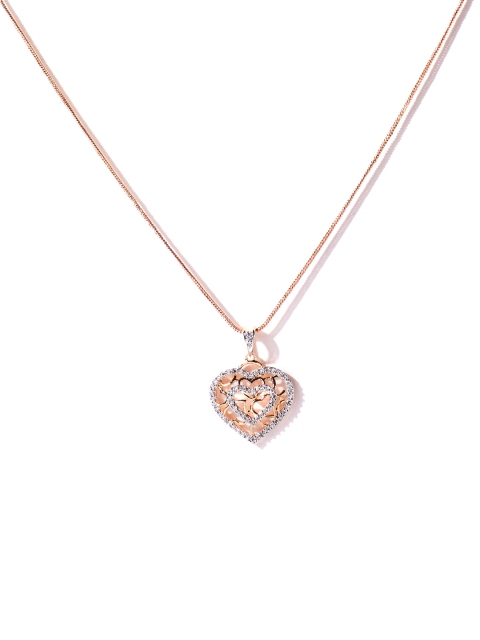 

Spargz Valentines Heart Mela Rose-Gold Tone CZ Stone Brass Pendant Chain
