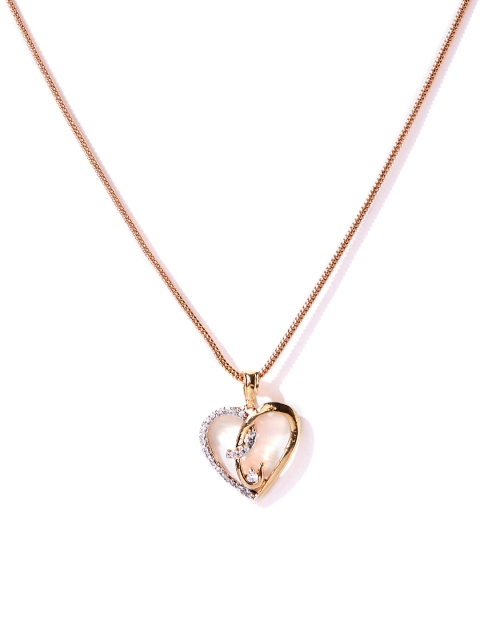 

Spargz Valentines Heart Rose-Gold Tone AD Stone Alloy Pendant Chain
