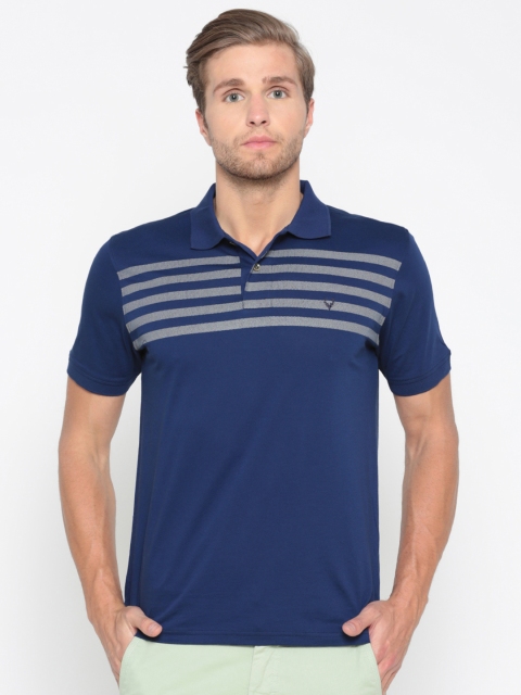 

Allen Solly Men Navy Blue Striped Polo Collar T-shirt