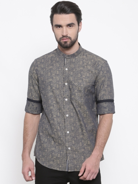 

ColorPlus Men Beige & Navy Tailored Fit Self Design Casual Shirt