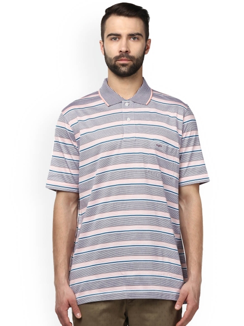 

ColorPlus Men Pink & Blue Striped Polo Collar T-shirt