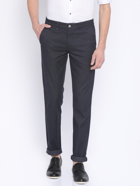 

Park Avenue Men Navy Tapered Fit Self-Design Regular Trousers, Navy blue