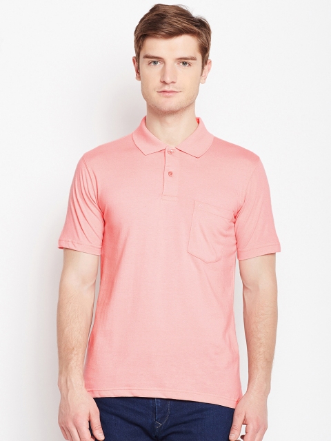 

Monte Carlo Men Peach-Coloured Solid Polo Collar T-shirt