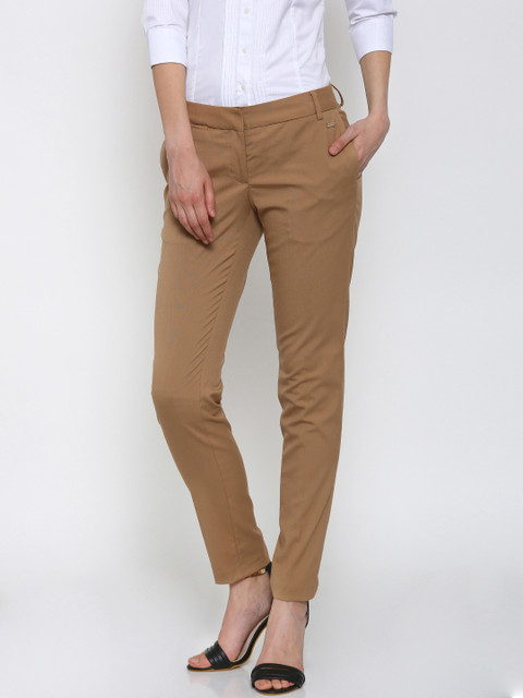 

Park Avenue Women Khaki Solid Tapered Fit Formal Trousers