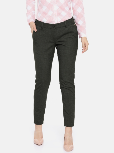

Park Avenue Women Charcoal Grey Checked Formal Trousers