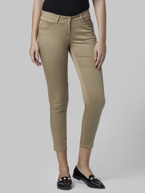 

Park Avenue Women Khaki Brown Tapered Fit Solid Regular Trousers