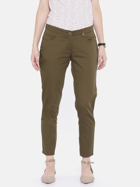

Park Avenue Women Olive Green Tapered Fit Solid Formal Trousers