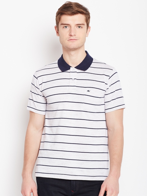 

Monte Carlo Men Off-White Navy Striped Polo Collar Pure Cotton T-shirt