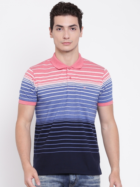 

Monte Carlo Men Blue & Pink Striped Polo Collar T-shirt