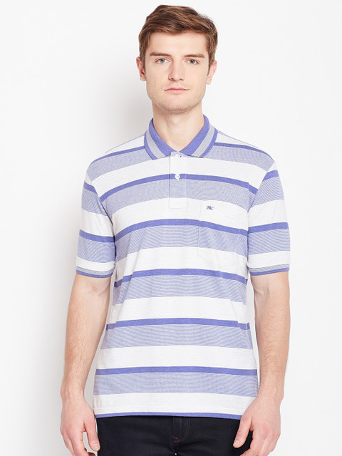 

Monte Carlo Men Blue & Off-White Striped Polo Collar T-shirt