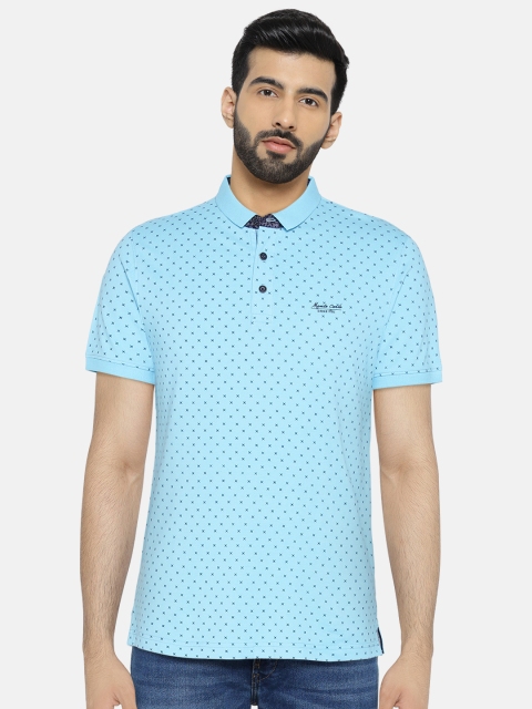 

Monte Carlo Men Blue Printed Polo Collar T-shirt