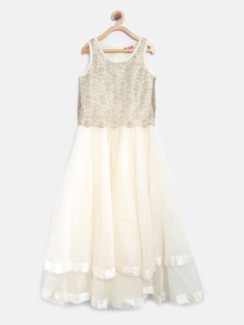 

Biba Girls Off-White Self Design Layered Maxi Dress