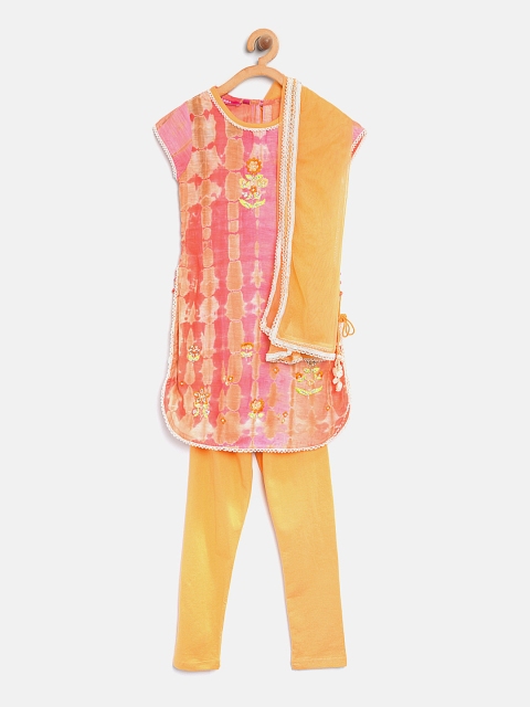 

Biba Girls Yellow & Pink Printed Kurta with Churidar & Dupatta