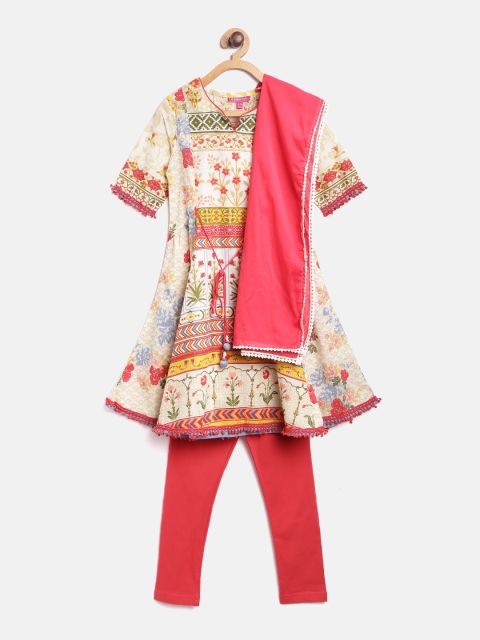 

Biba Girls Multicoloured Printed Kurta with Churidar & Dupatta, Multi