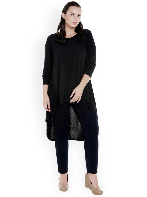 

JUNAROSE Plus Size Women Black Solid High-Low Top