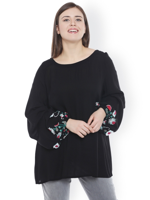 

JUNAROSE Plus Size Women Black Solid Top