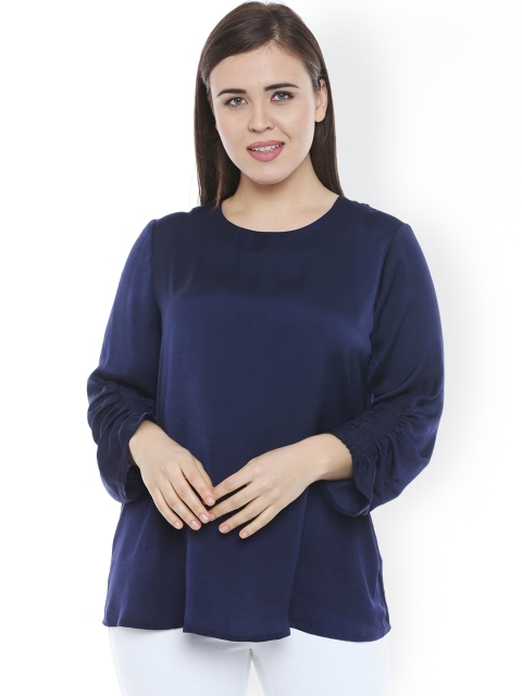 

JUNAROSE Plus Size Women Navy Blue Solid Top