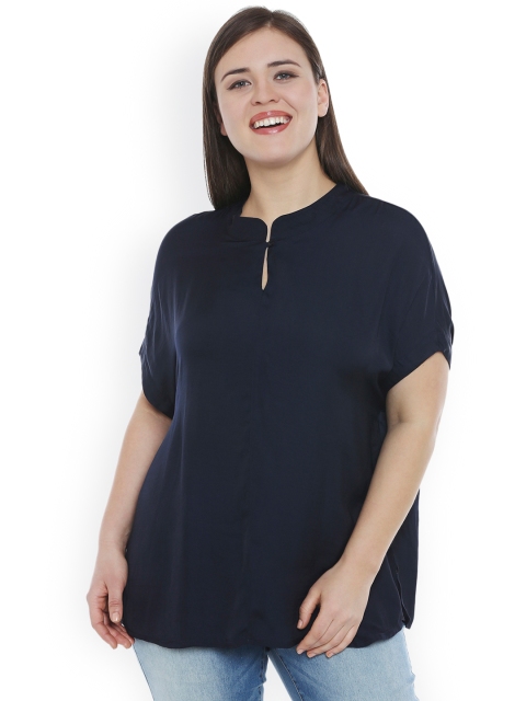 

JUNAROSE Plus Size Women Navy Blue Solid Top