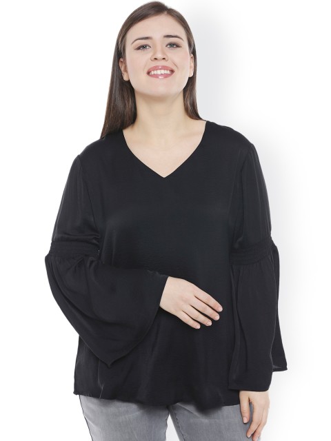 

JUNAROSE Plus Size Women Black Solid Top