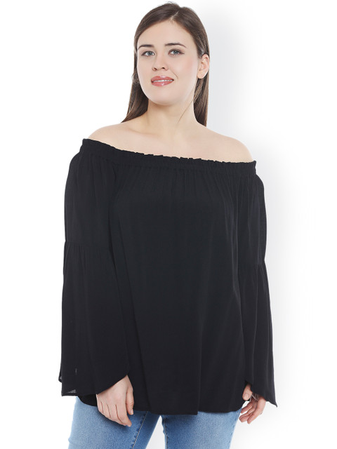 

JUNAROSE Plus Size Women Black Solid Bardot Top