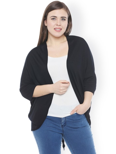 

JUNAROSE Plus Size Black Solid Open Front Shrug