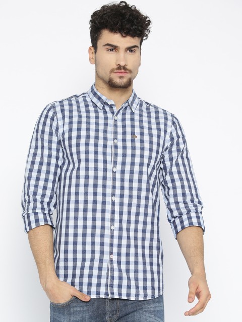 

Slub Men White & Blue Slim Fit Checked Casual Shirt