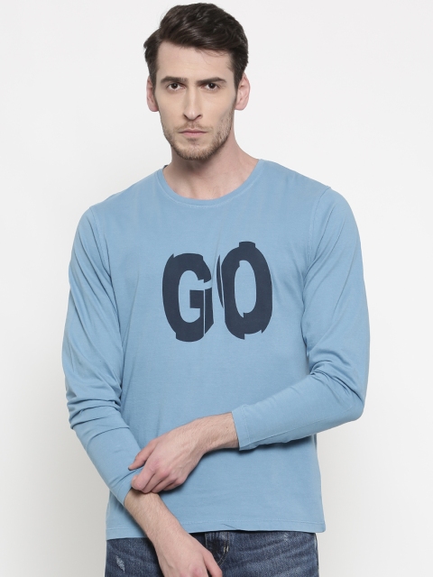 

Slub Men Blue Printed Round Neck T-shirt