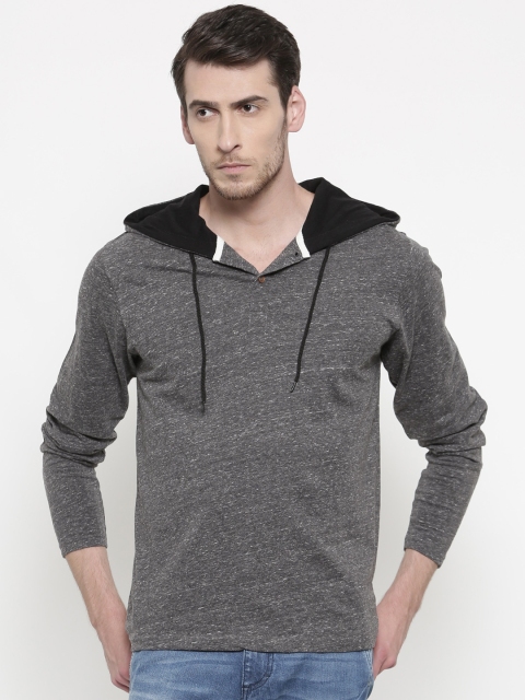 

Slub Men Charcoal Grey Solid Hood T-shirt