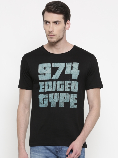 

Slub Men Black Slim Fit Printed V-Neck T-shirt