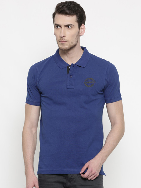 

Slub Men Blue Slim Fit Solid Polo Collar T-shirt